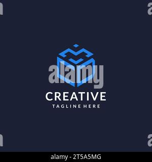 CD logo hexagon designs, best monogram initial logo with hexagonal shape design ideas inspiration Stock Vector