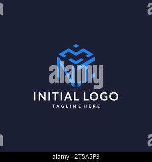 NT logo hexagon designs, best monogram initial logo with hexagonal shape design ideas inspiration Stock Vector
