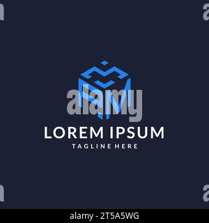 PM logo hexagon designs, best monogram initial logo with hexagonal shape design ideas inspiration Stock Vector