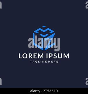 UZ logo hexagon designs, best monogram initial logo with hexagonal shape design ideas inspiration Stock Vector