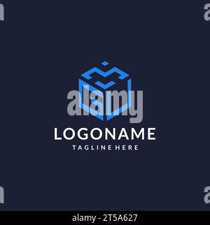 GU logo hexagon designs, best monogram initial logo with hexagonal shape design ideas inspiration Stock Vector