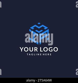 IP logo hexagon designs, best monogram initial logo with hexagonal shape design ideas inspiration Stock Vector