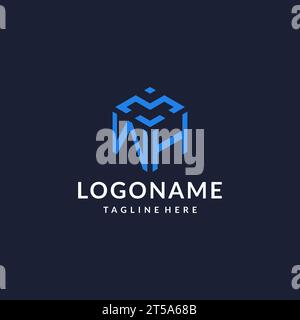 WH logo hexagon designs, best monogram initial logo with hexagonal shape design ideas inspiration Stock Vector