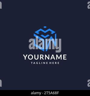 JW logo hexagon designs, best monogram initial logo with hexagonal shape design ideas inspiration Stock Vector