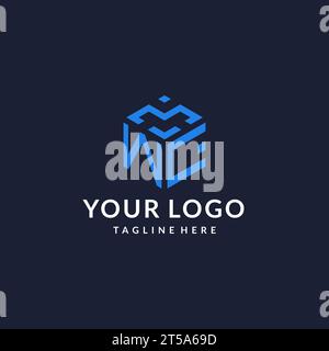 WC logo hexagon designs, best monogram initial logo with hexagonal shape design ideas inspiration Stock Vector