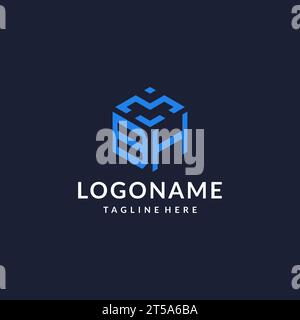 BH logo hexagon designs, best monogram initial logo with hexagonal shape design ideas inspiration Stock Vector