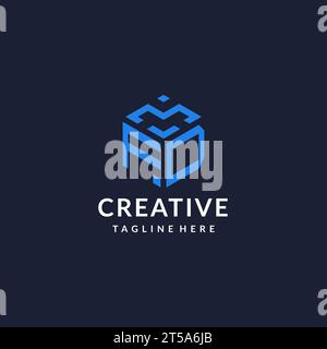FD logo hexagon designs, best monogram initial logo with hexagonal shape design ideas inspiration Stock Vector