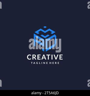 PD logo hexagon designs, best monogram initial logo with hexagonal shape design ideas inspiration Stock Vector