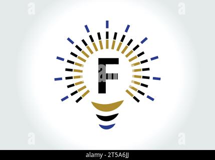 Letter F Electric Bulb Logo Design Vector Template. Light Bulb with letter Logotype Sign Symbol Stock Vector