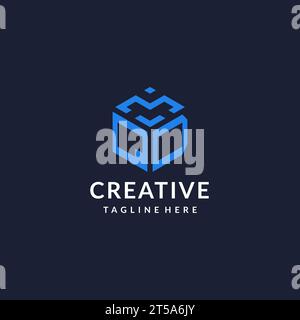 QD logo hexagon designs, best monogram initial logo with hexagonal shape design ideas inspiration Stock Vector