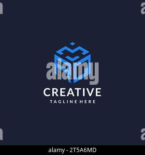 RQ logo hexagon designs, best monogram initial logo with hexagonal shape design ideas inspiration Stock Vector