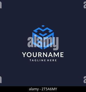 GJ logo hexagon designs, best monogram initial logo with hexagonal shape design ideas inspiration Stock Vector