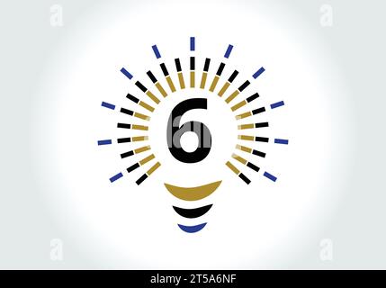 Letter 6 Electric Bulb Logo Design Vector Template. Light Bulb with letter Logotype Sign Symbol Stock Vector