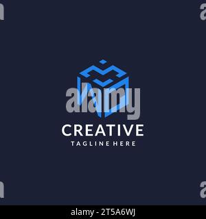 WQ logo hexagon designs, best monogram initial logo with hexagonal shape design ideas inspiration Stock Vector