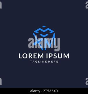 XM logo hexagon designs, best monogram initial logo with hexagonal shape design ideas inspiration Stock Vector