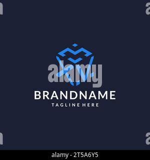 XV initial monogram logo with hexagonal shape and swoosh design ideas ...