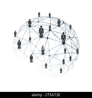 Digital Networks, IT, Global Business Connections - Team Work or Social Media Concept Design, Connected People and Transparent Polygonal Globe, Networ Stock Vector