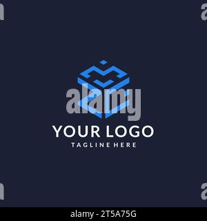 ZC logo hexagon designs, best monogram initial logo with hexagonal shape design ideas inspiration Stock Vector