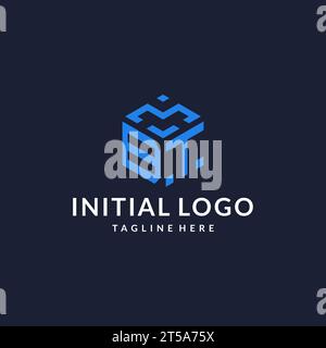 BT logo hexagon designs, best monogram initial logo with hexagonal shape design ideas inspiration Stock Vector