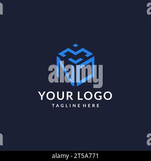NO logo hexagon designs, best monogram initial logo with hexagonal shape design ideas inspiration Stock Vector