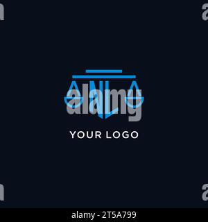 NL monogram initial logo with scales of justice icon design inspiration, vector graphic Stock Vector