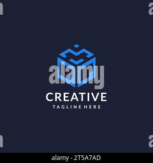 QQ logo hexagon designs, best monogram initial logo with hexagonal shape design ideas inspiration Stock Vector