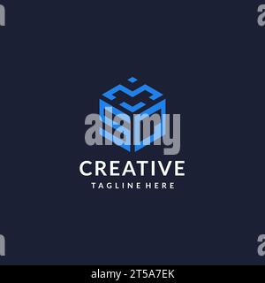 SQ logo hexagon designs, best monogram initial logo with hexagonal shape design ideas inspiration Stock Vector