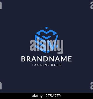 SV logo hexagon designs, best monogram initial logo with hexagonal shape design ideas inspiration Stock Vector