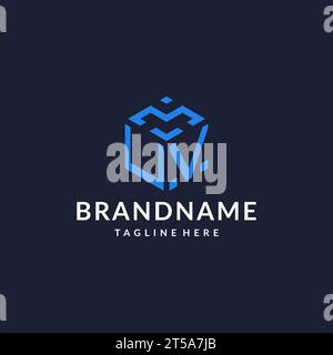 UV initial monogram logo with hexagonal shape and swoosh design ideas ...
