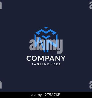 WN logo hexagon designs, best monogram initial logo with hexagonal shape design ideas inspiration Stock Vector