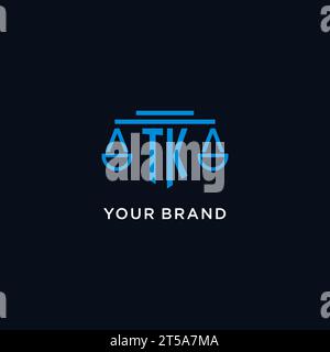 TK monogram initial logo with scales of justice icon design inspiration, vector graphic Stock Vector