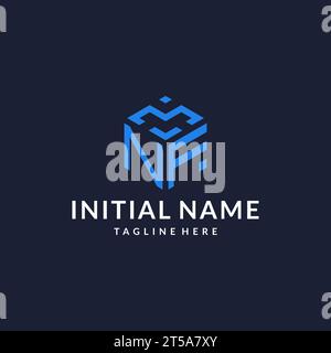 NF logo hexagon designs, best monogram initial logo with hexagonal shape design ideas inspiration Stock Vector