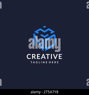 ND logo hexagon designs, best monogram initial logo with hexagonal shape design ideas inspiration Stock Vector