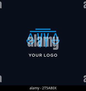 VY monogram initial logo with scales of justice icon design inspiration, vector graphic Stock Vector