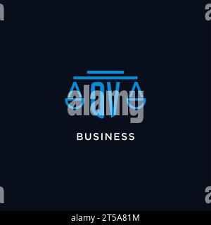 QV monogram initial logo with scales of justice icon design inspiration, vector graphic Stock Vector
