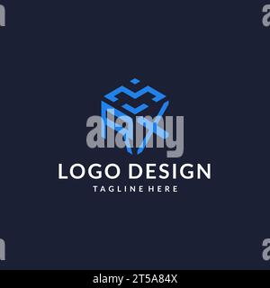 RX logo hexagon designs, best monogram initial logo with hexagonal shape design ideas inspiration Stock Vector