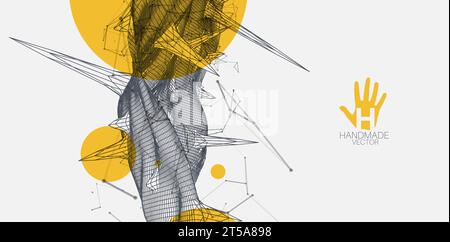 Wireframe science background with plexus effect. Futuristic handmade vector illustration. Stock Vector