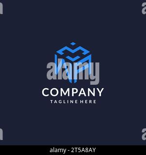 WA logo hexagon designs, best monogram initial logo with hexagonal shape design ideas inspiration Stock Vector