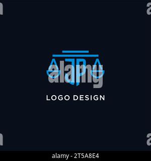 JP monogram initial logo with scales of justice icon design inspiration, vector graphic Stock Vector