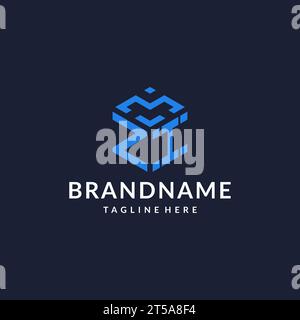 ZI logo hexagon designs, best monogram initial logo with hexagonal shape design ideas inspiration Stock Vector