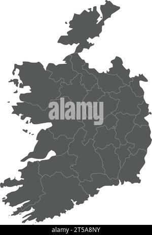 Vector blank map of Ireland with counties and administrative divisions. Editable and clearly labeled layers. Stock Vector
