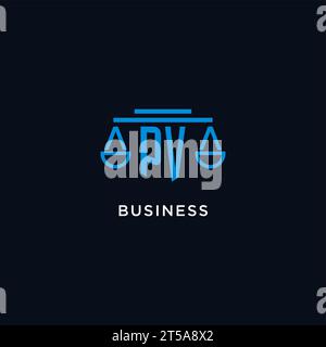 PV monogram initial logo with scales of justice icon design inspiration, vector graphic Stock Vector