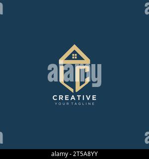 initial letter LC with simple house roof creative logo design for real estate company vector graphic Stock Vector