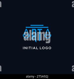 RT monogram initial logo with scales of justice icon design inspiration, vector graphic Stock Vector