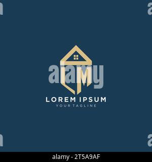 initial letter LM with simple house roof creative logo design for real estate company vector graphic Stock Vector