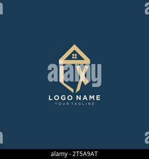 initial letter LX with simple house roof creative logo design for real estate company vector graphic Stock Vector