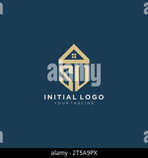 initial letter SU with simple house roof creative logo design for real estate company vector graphic Stock Vector