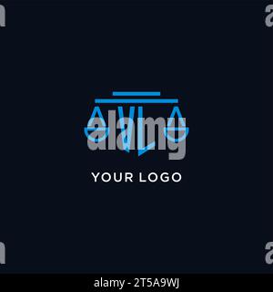 VL monogram initial logo with scales of justice icon design inspiration, vector graphic Stock Vector
