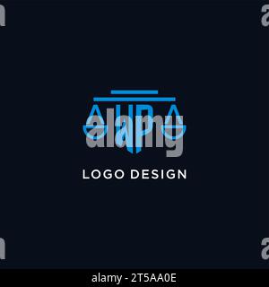 WP monogram initial logo with scales of justice icon design inspiration, vector graphic Stock Vector