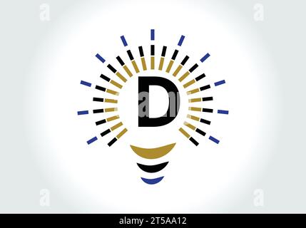 Letter D Electric Bulb Logo Design Vector Template. Light Bulb with letter Logotype Sign Symbol Stock Vector